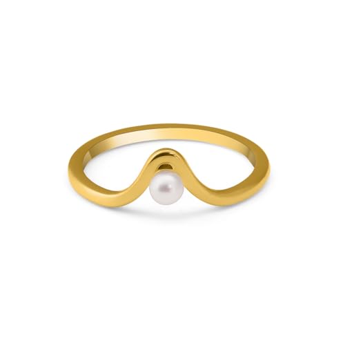 PALMONAS Delicate Vee Pearl Ring for Womens (Size- 6) - Waterproof & Anti-Tarnish, Gift for Girls & Women