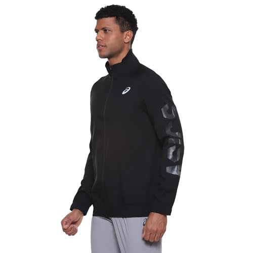 ASICS Men's Black Sleeve Print Jacket - L