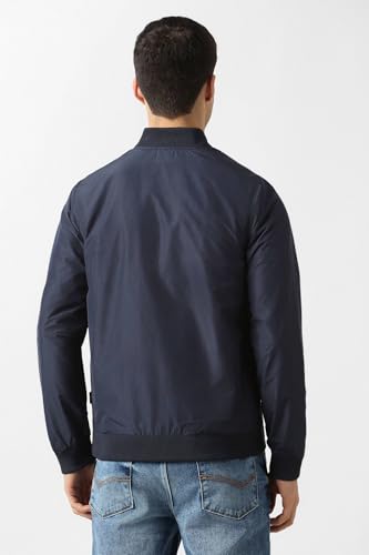 Men Navy Textured Casual Jacket