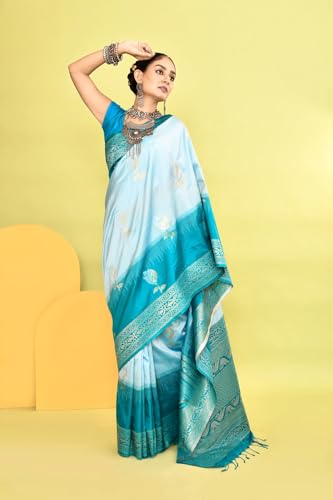 SWORNOF Women's Kanjivaram Soft Silk Banarasi Sarees With Unstiched Blouse Piece (SKY)