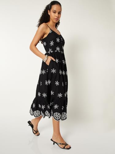 Max Women Embroidered Midi Dress (Black_XL)