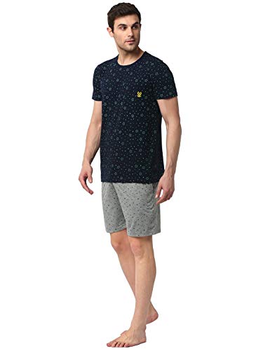 VIMAL JONNEY Cotton Blend Night Suit Co-ord Set for Men with Round Neck Half Sleeve T-Shirt and Short-T_P1NVY_D11_P1MLG_02-M