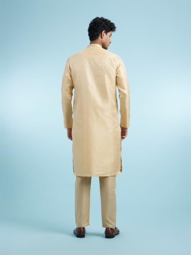 DIWAS BY MANYAVAR Men's Art Silk Self Design Festive Kurta Set (2pc) (Fawn, XL)