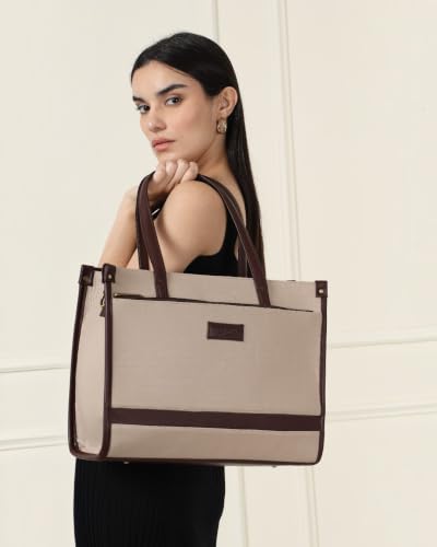Pramadaa Pure Luxury Classic Madona Work Tote bags for women office use | hand bags for women's stylish | bags for women latest | Laptop Office Shoulder Handbag. (Walnut Beige)