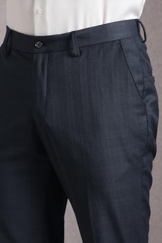 Louis Philippe Men Navy Check Flat Front Formal Trousers