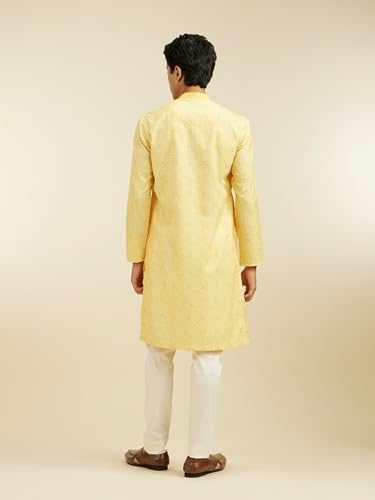 DIWAS BY MANYAVAR Men's Blended Cotton Printed Kurta Set (Yellow,XXL)