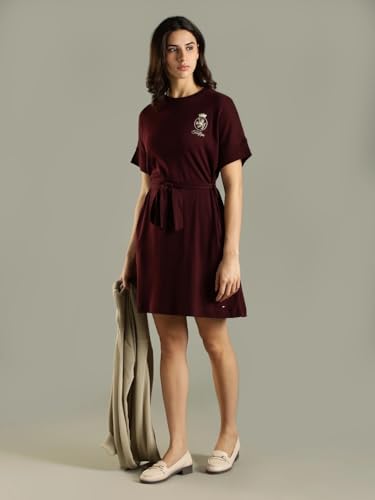 Cotton Crew Neck T-Shirt Dress Maroon