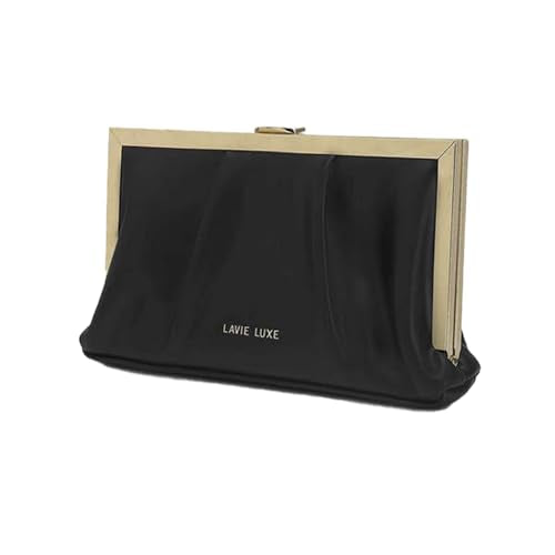 Lavie Luxe Pleatz Solid Synthetic Zipper Closure Women's Clutch (BLACK,MEDIUM)