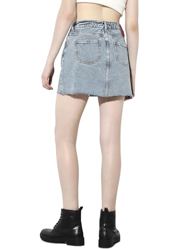 ONLY Women's Solid Flared High-Rise Blue Skirt