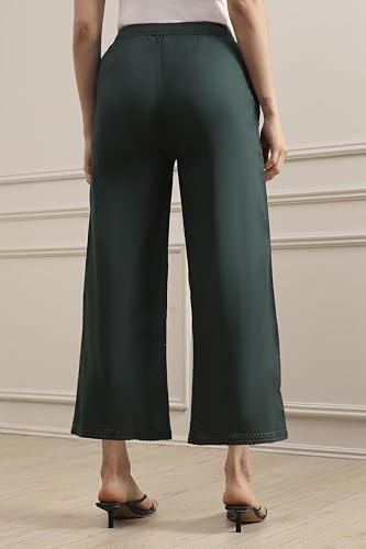 Biba Women Green Cotton Flared Dyed Palazzo Pants_XL
