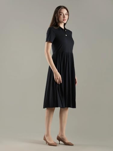 Polyester Polo Collar Midi Dress