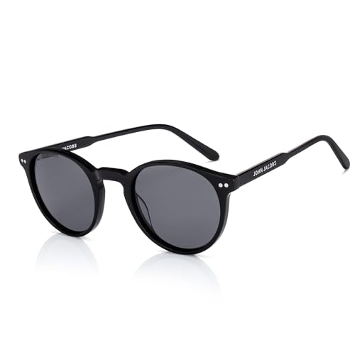 John Jacobs Full Rim Round Stylish & Premium UV Protected Sunglasses | Acetate Lines | Polarized and 100% UV Protected | Men & Women | Medium | JJ S17341
