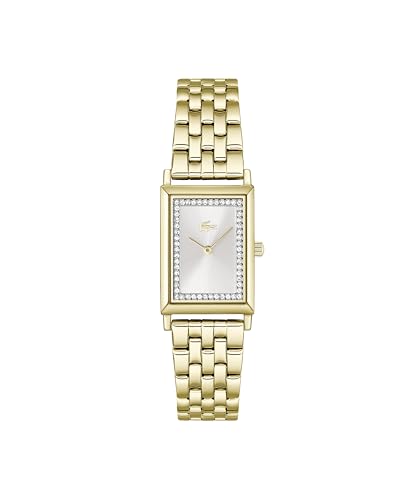 Lacoste Catherine Qtz Basic Slim Silver White Rectangle Dial Women's Watch | Ionic Plated Thin Gold Steel Material | Bracelet Watch - 2001486