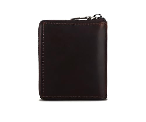LOUIS STITCH Spanish Leather Bifold Zipper Wallet Purse for Men | RFID Protected Purse with 5 Card Slots, 1 Cash Compartment and 1 Transparent Card Holder, Genuine Leather, Brown (LSWL-11-ZLOPBB)