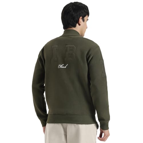 United Colors of Benetton Regular Fit Band Collar Textured Vibe Check Varsity Polar Jacket (Size: XL) - 25A2VLRJ3677I902