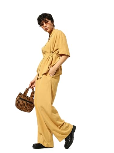 ONLY Women's Regular Fit High-Rise Mustard Pant