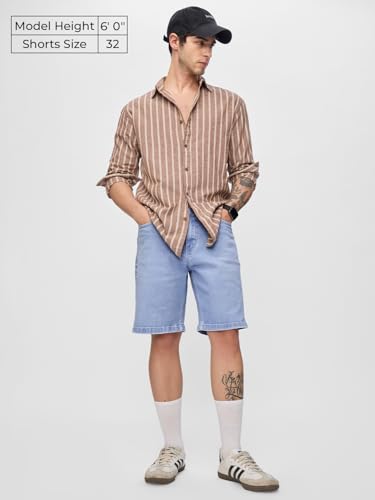 The Souled Store Denim: Stormy Blue Men and Boys Buttoned Cotton Blend Knee Length Denim Shorts