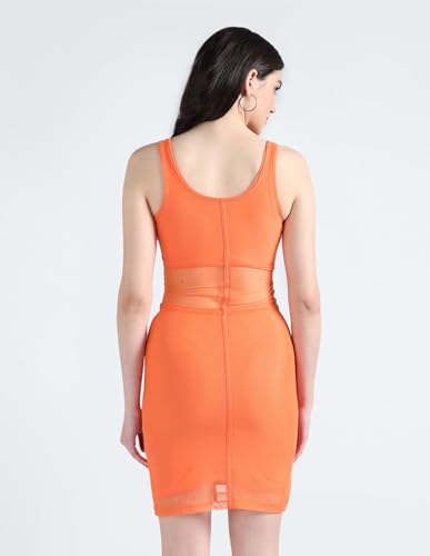 Calvin Klein Women's Polyester A-Line Above The Knee Dress (J221463SDD_Orange_S)