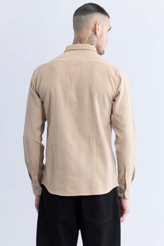 SNITCH Men Casual Shirt | Slim Fit Full Sleeve Spread Collar Striped Design | Premium Cotton & Textured Fabric for College & Everyday Wear | Beige