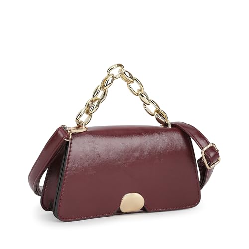 Fastrack Party Sling Bag for Women | Compact Shoulder Bag for Girls, Ladies, Women | Faux Leather Handbag with Gold Chain Handle (Maroon)