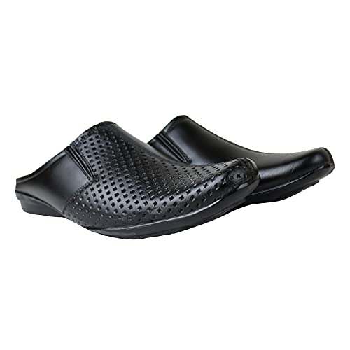 HIKBI Half Formal Shoes/Casual Half Shoes/Back Open for Men (Black, UK Footwear Size System, Adult, Men, Numeric, Medium, 10)
