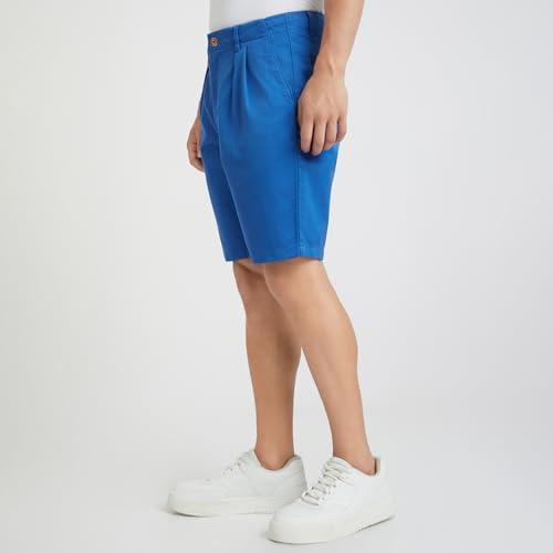 Raymond Men's Solid Pattern Slim Fit Pure Cotton Single Pleat Casual Shorts (Size: 40)-RCHE00136-B6 Dark Blue