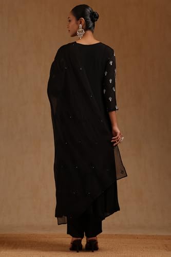 Soch Womens Black Chinon Embroidered Salwar Suit With Sequins