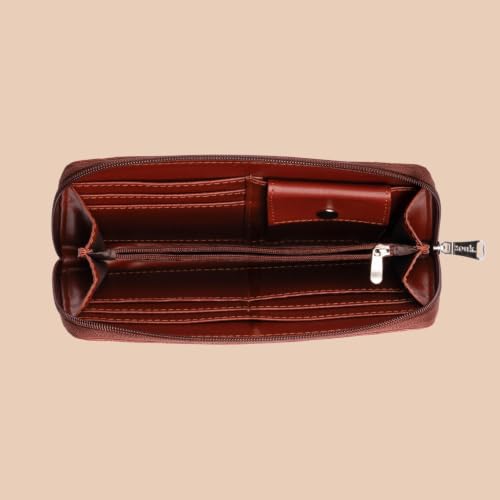 ZOUK Arika Zipper Wallet for Women | Card Holder Wallet with 10 Card Slots, Coin Pouch & Cash Compartments | Purse for Women Stylish | Fits Phones up to 6.7” | Jodhpur Damask
