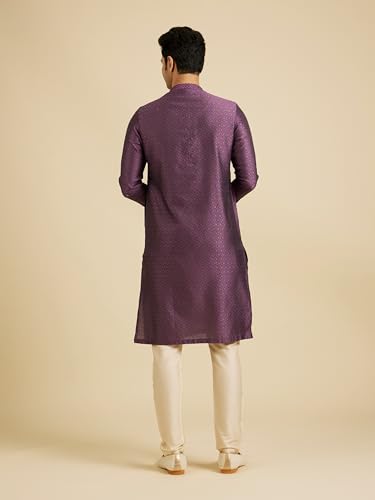 Manyavar Men's Viscose Blend Embroidered Neckline Kurta Pyjama Set (Purple,2XL)