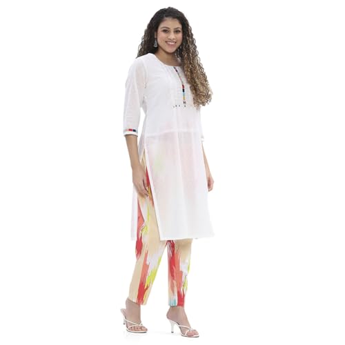 Rangriti Women White Cotton Straight Kurta Set_42