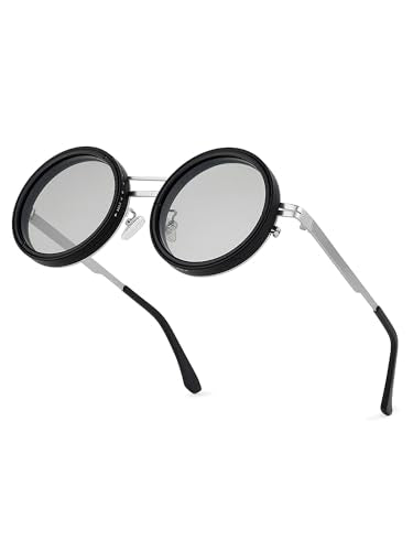 Vibe lens by HASHTAG EYEWEAR | 1-9 Gear Adjustable Tint Sunglasses | Polarized Round UV400 Goggles for Men | Metal Frame | Manually Dimmable | Beach | Driving | Fishing