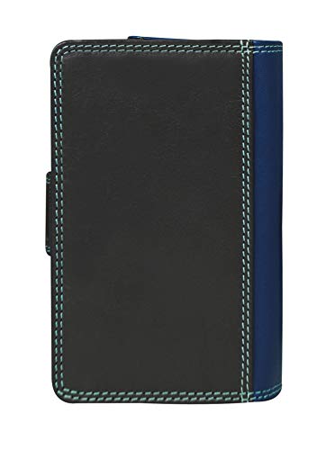 Calfnero Women's Genuine Leather Wallet-Long Purse Wallet with Multiple Card Slots, Zip Pocket and Note Compartment (Blue-Multi)