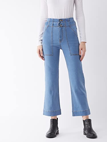 Miss Chase Women's Light Blue Flared High Rise Clean Look Cropped Stretchable Denim Jeans (MCSS22DEN12-13-158-26, Light Blue, 26)