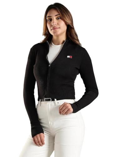 Tommy Hilfiger Women's Cotton Mock Neck Sweaters (F25JWSW011_Black_XL)