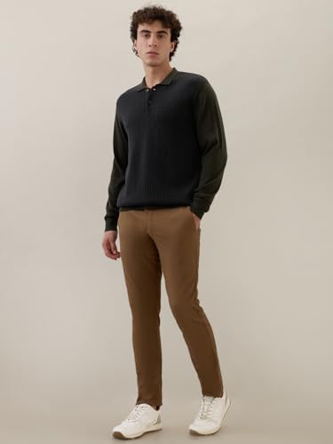 Raymond Men Contemporary Fit Structure Pattern Merino Wool Acrylic Blend Rib Collar Full Sleeve Casual Winter Wear Green