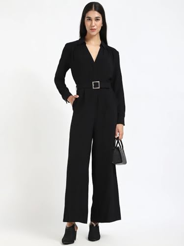 Regular Fit Solid Black Jumpsuit