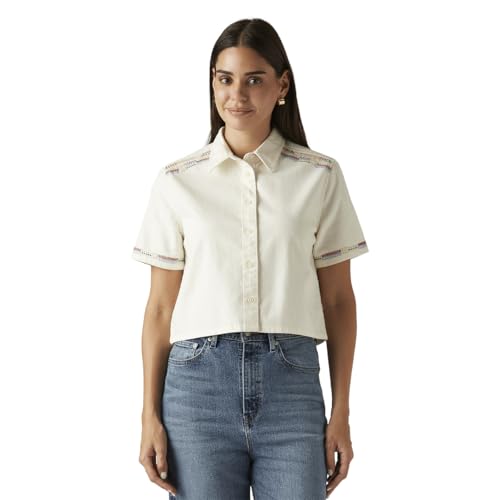 Levi's Women's Embroidered Off-White Spread Collar Shirt