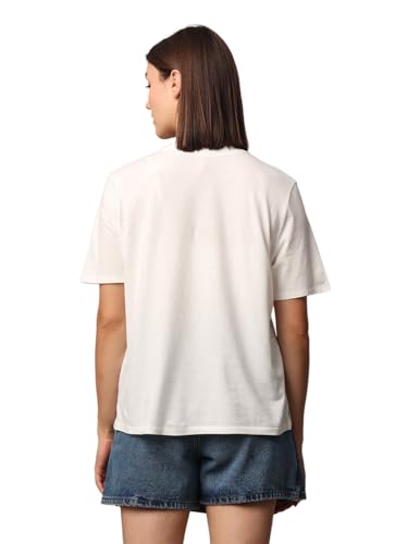 ONLY Women Graphic Printed Regular Fit Casual White Round Neck T-Shirt