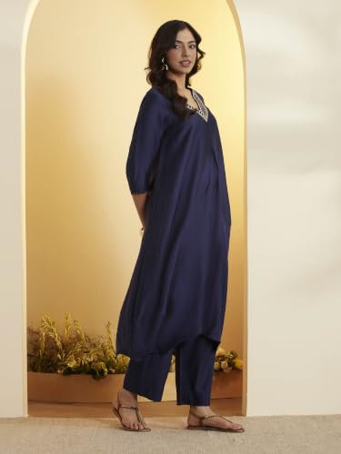 BIBA 88% Viscose 12% Silk Solid Work Wear Kalidar Kurta With Palazzo