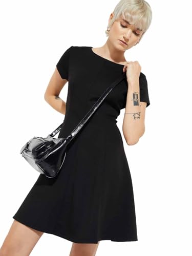 Max Women's Cotton Blend Modern Below The Knee Dress (W25DRS05_Black