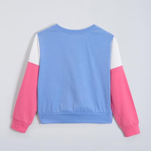 Hopscotch Girls Blue Full Sleeves 2-Pc Colourblock Cotton Jogger Set For Age (3-4 Years)