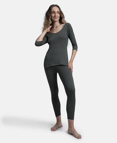 Jockey 2544 Women's Super Combed Cotton Rich Brushed Fabric Thermal Leggings with StayWarm Technology_Charcoal Melange_M