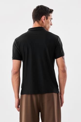 SNITCH Men's Polo T-Shirt | Polka Dot Pattern & Buttoned Closure | Premium Nylon Spandex Blend Fabric, Breathable & Stretchable Material | Casual & Semi-Formal Wear | Black