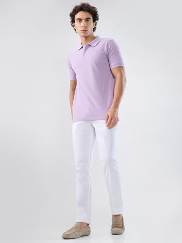 Park Avenue Men Slim Fit Structure Pattern Pure Cotton Flat Front Casual Trouser White