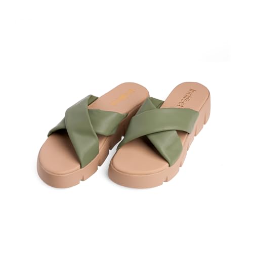 Indifeet Chunky Platform Heels for Women, Olive Green, UK 5