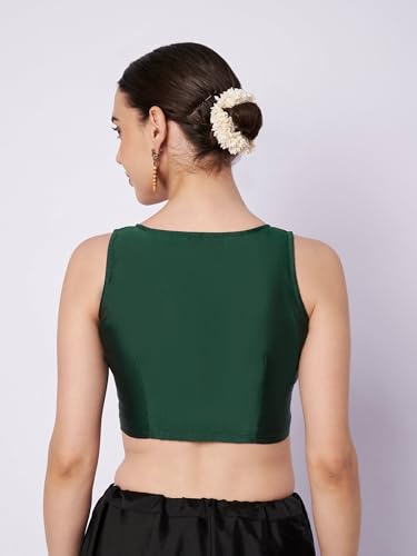 studio rasa Women's Silk Blend Solid Key-Hole Readymade Crop Top for Festive Party Wedding(TPWC12605L_Green_Large)