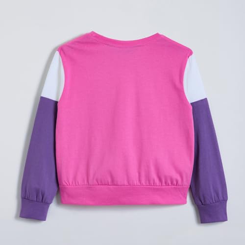 Hopscotch Girls Pink Full Sleeves 2-Pc Colourblock Cotton Jogger Set For Age (4-5 Years)