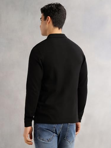 Thomas Scott Men's | Cricket Club Collection | Regular Fit | Long Sleeves | Solid | Button Closure | Knitted Fabric | Polo Collar | T-Shirt (CCKTT017_Black_2XL)