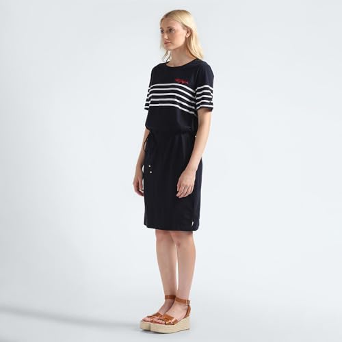 Tommy Hilfiger Cotton Navy Striped Round Neck Short Sleeves Women T-Shirt Dress (L)