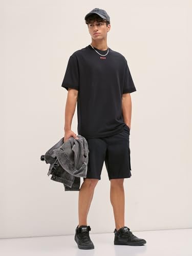 THE BEAR HOUSE Men's Cotton Printed Oversize Fit Black T-Shirt